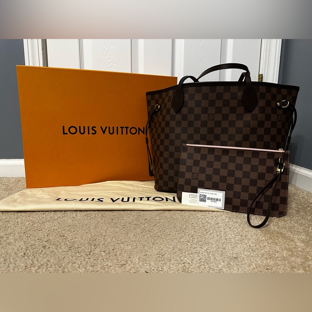 Louis Vuitton Brown Damier Ebene Canvas Shoulder Tote with Pouch